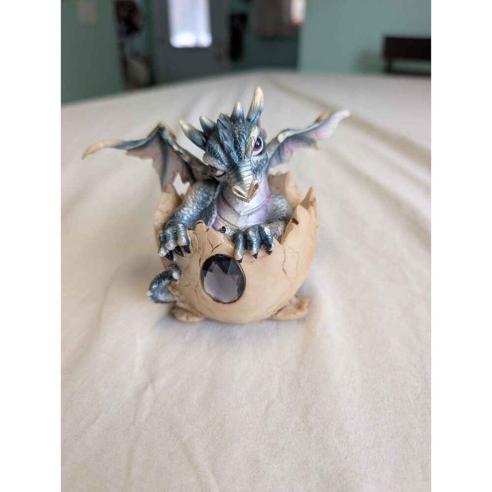 BLUE ZIRCON DECEMBER Birthstone Dragon in Egg Shell 3.8" Figure Statue